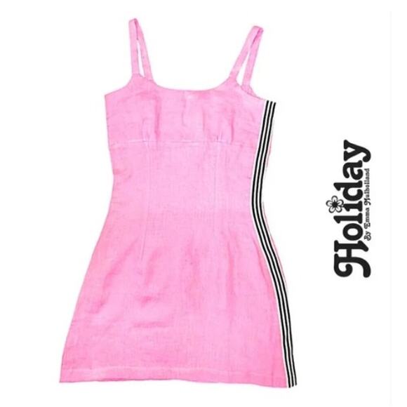 Holiday The Label NWT Pink Maldives Y2K 90s Vibe Dress Woven Sheath Stripe S - Picture 1 of 7
